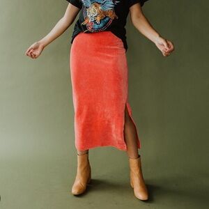 Free people prairie rose midi skirt coral pink ribbed slit xs